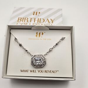 NEW Bomb Party "The Lyra Necklace" April Birthday Diamond CZ on Rhodium $148 NWT